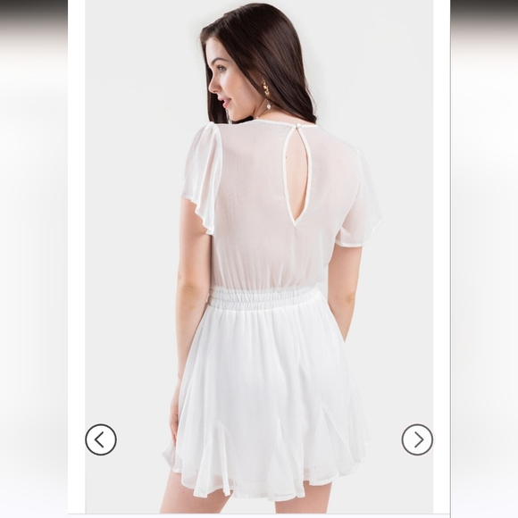 Francesca’s Mi Ami Gianne Godet White  Shiny Lined Wrap Mini Dress | Size Small. - Picture 3 of 12